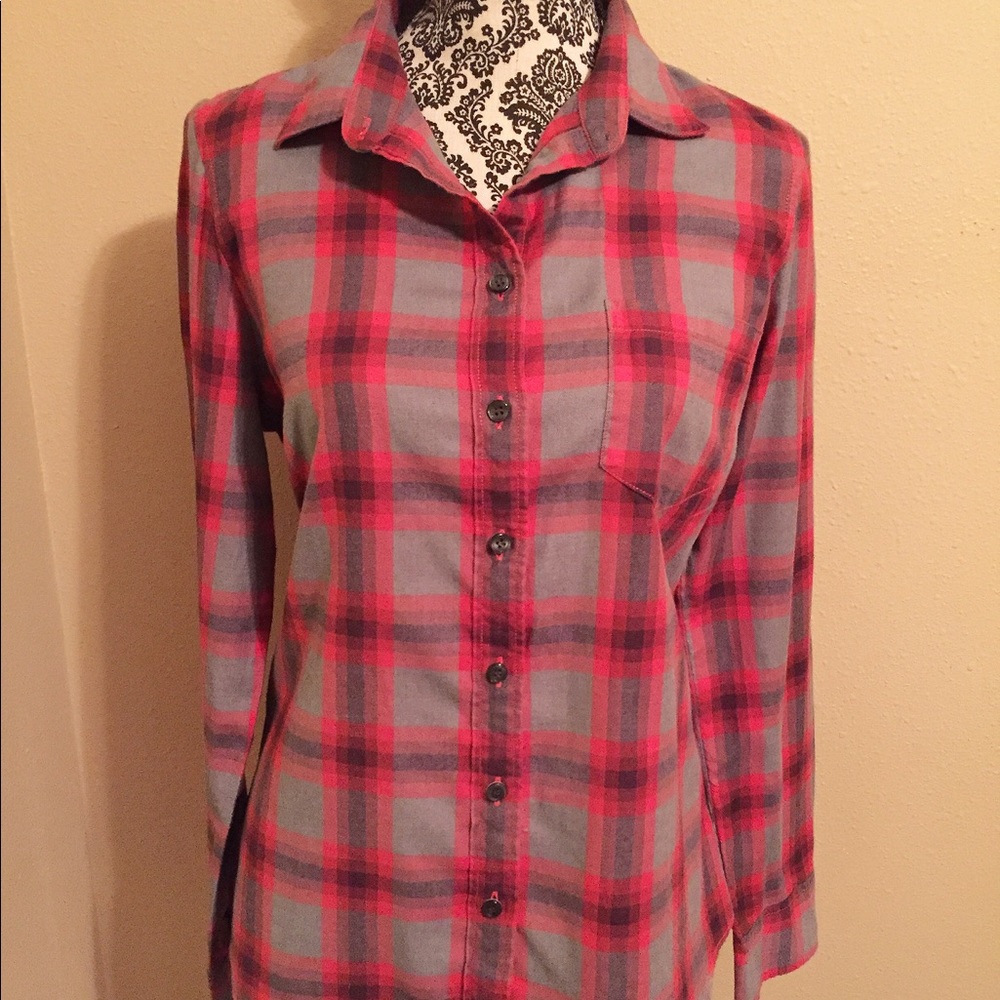 JCrew red and gray flannel long-sleeve shirt